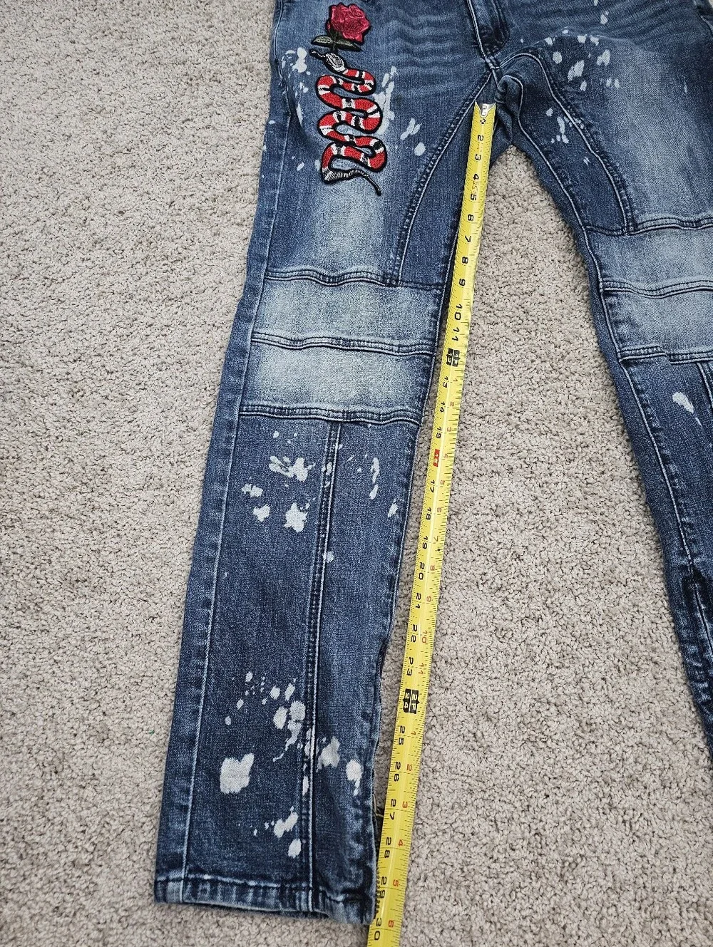 Damati Blue Jeans Snake Rose Embroidery Size W38 x L32